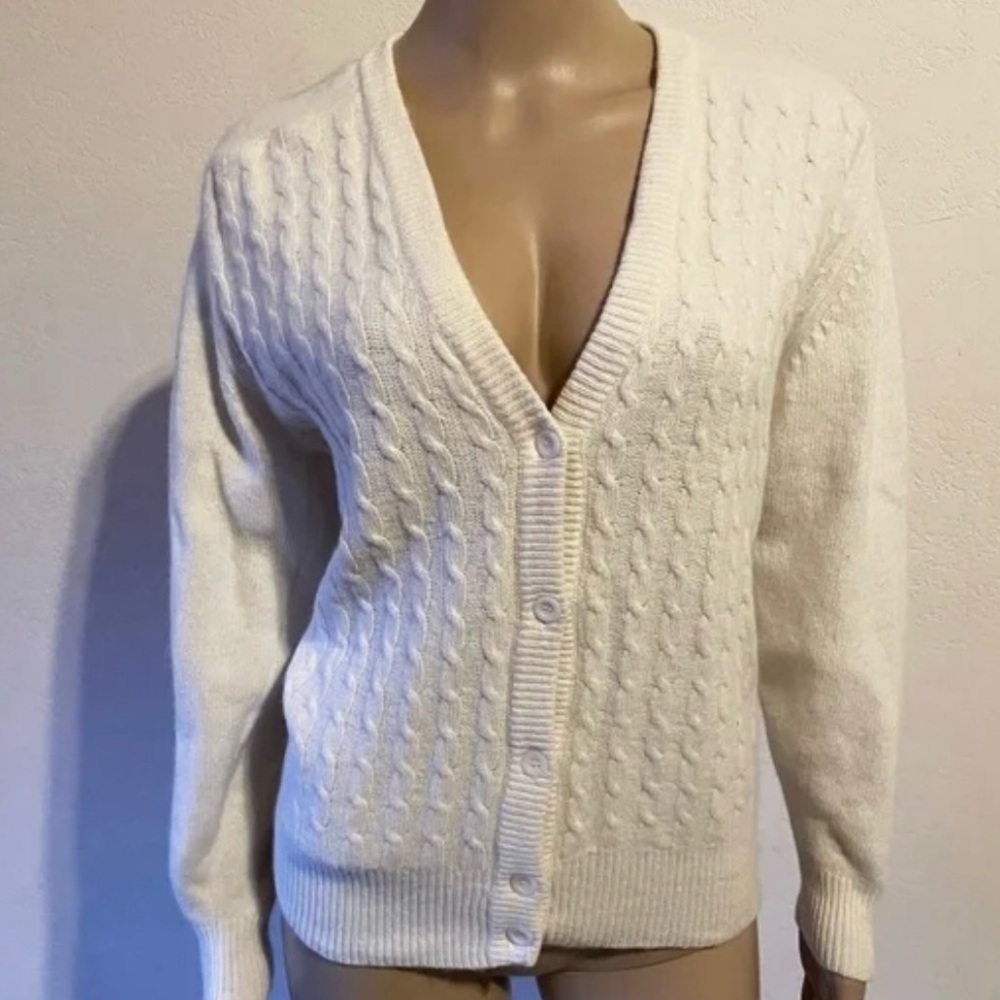 Talbots V neck cable Knit Cardigan sweater EA108